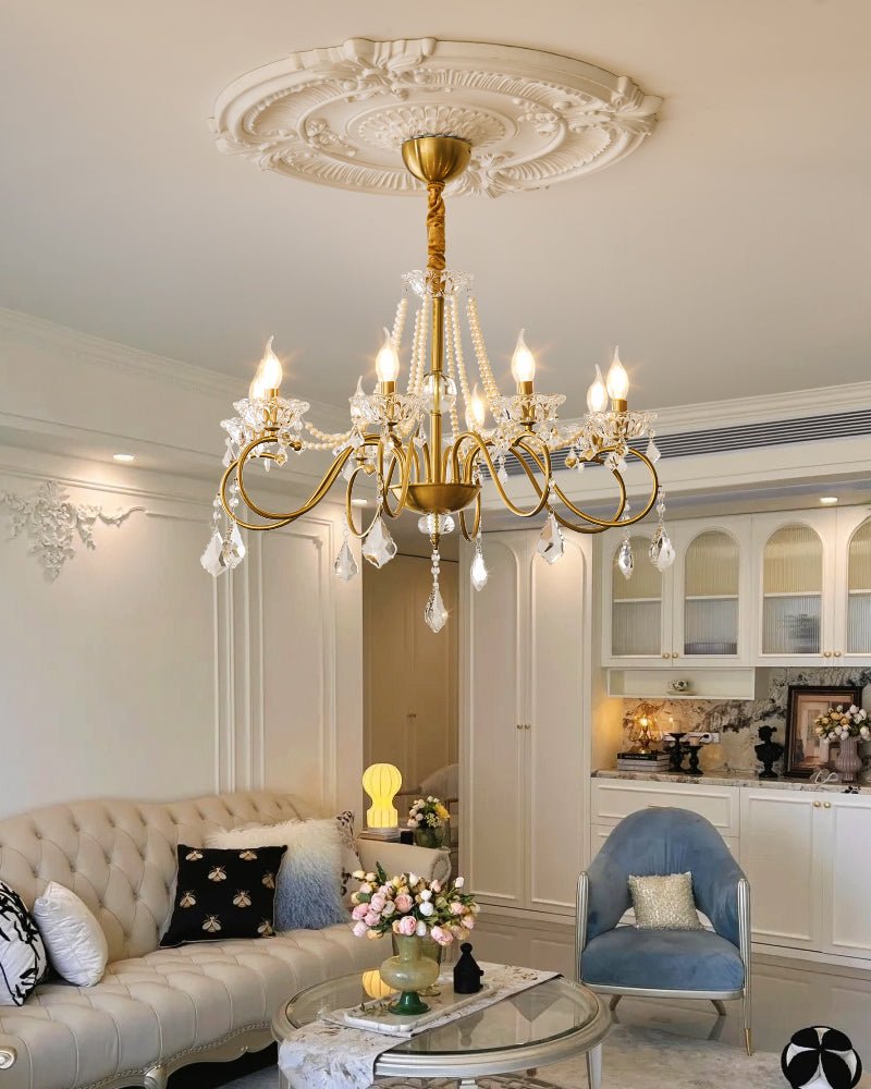 Candelabro Velaeyra pós-moderno de luxo em cristal com pérolas