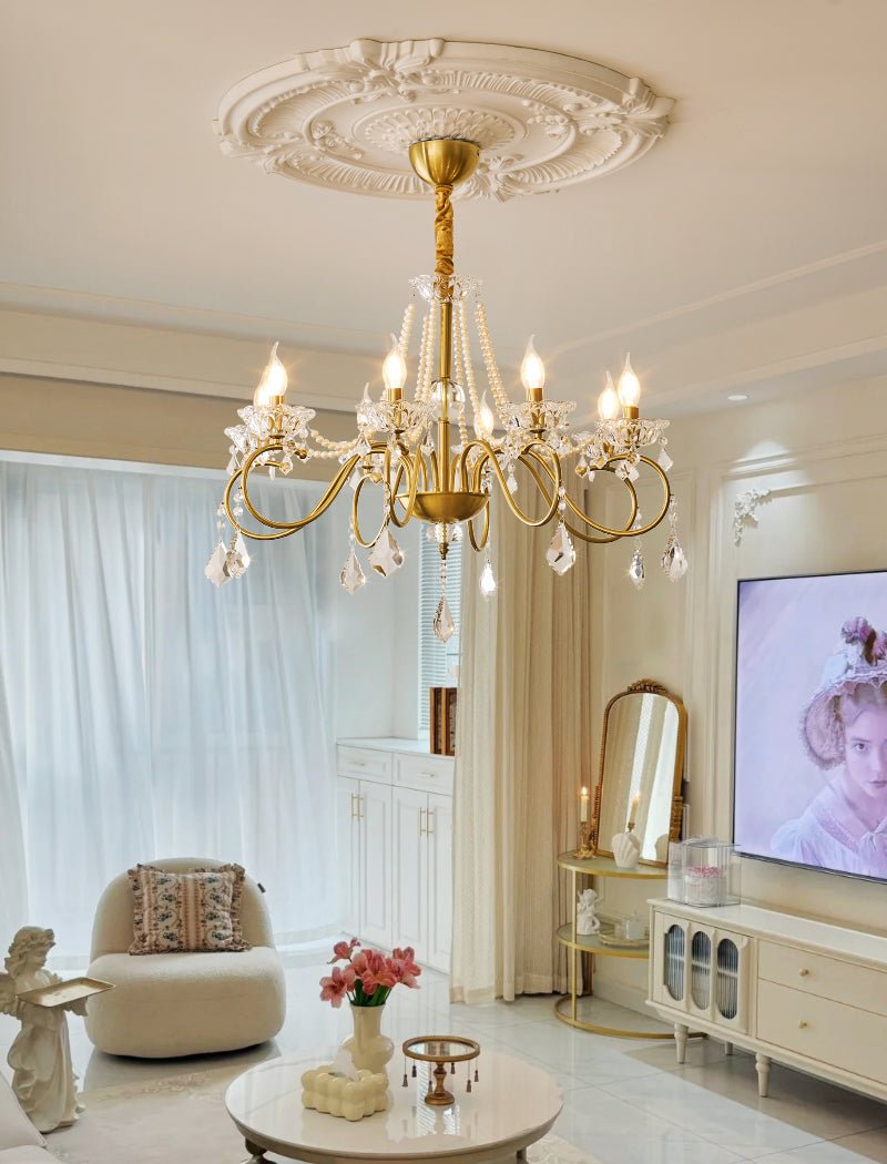 Candelabro Velaeyra pós-moderno de luxo em cristal com pérolas