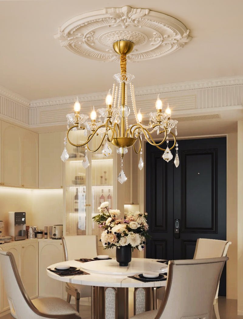 Candelabro Velaeyra pós-moderno de luxo em cristal com pérolas