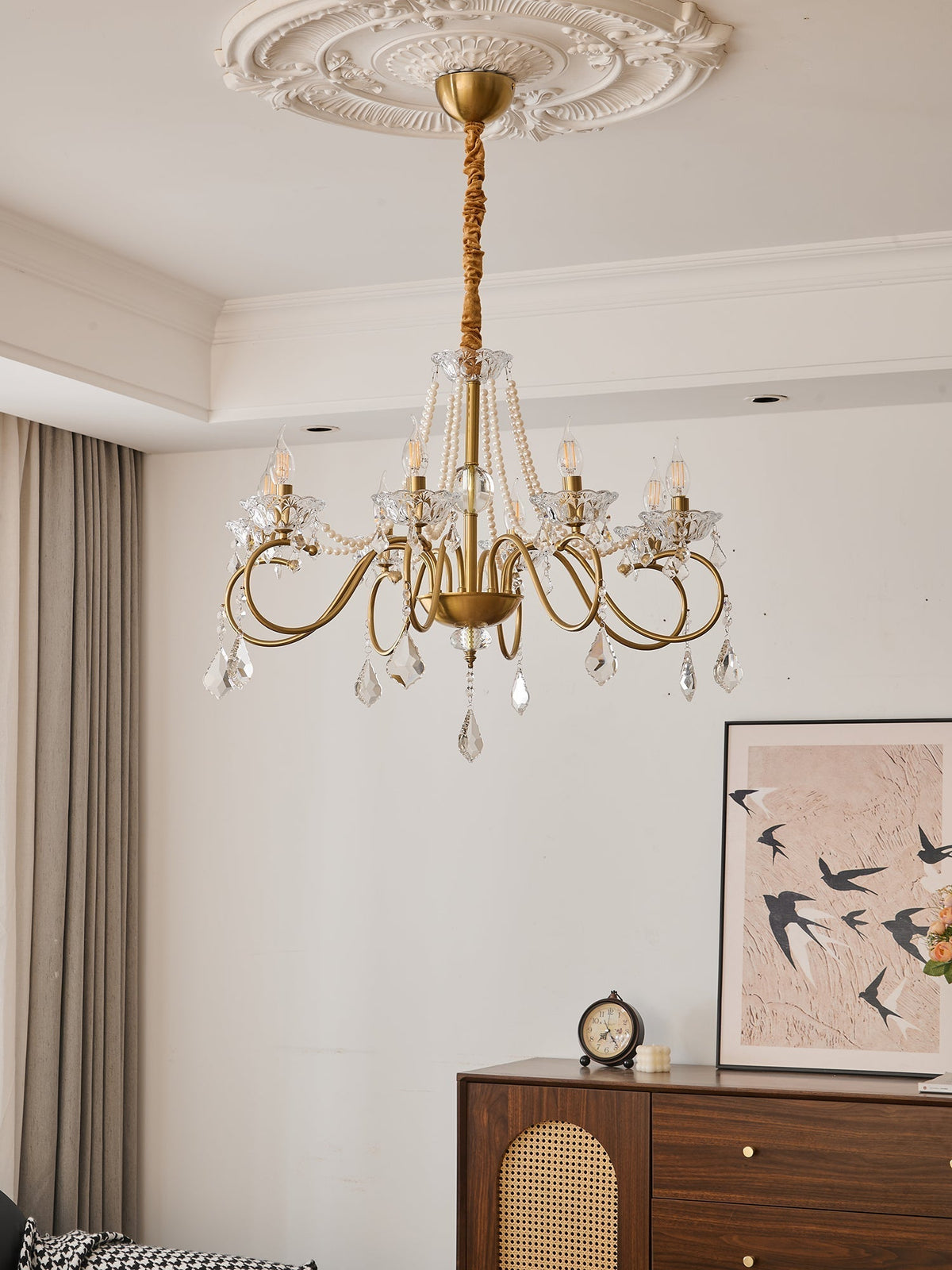Candelabro Velaeyra pós-moderno de luxo em cristal com pérolas