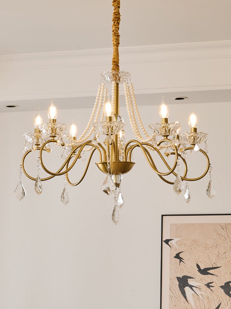 Candelabro Velaeyra pós-moderno de luxo em cristal com pérolas