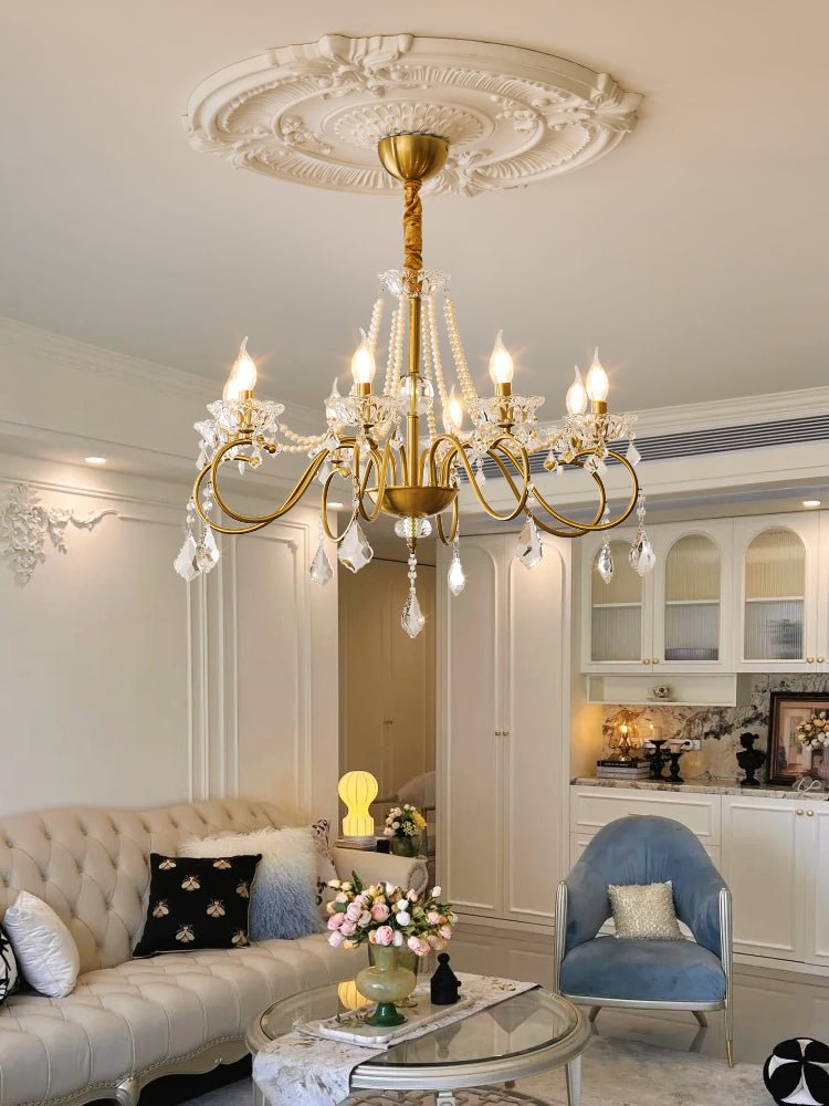 Candelabro Velaeyra pós-moderno de luxo em cristal com pérolas