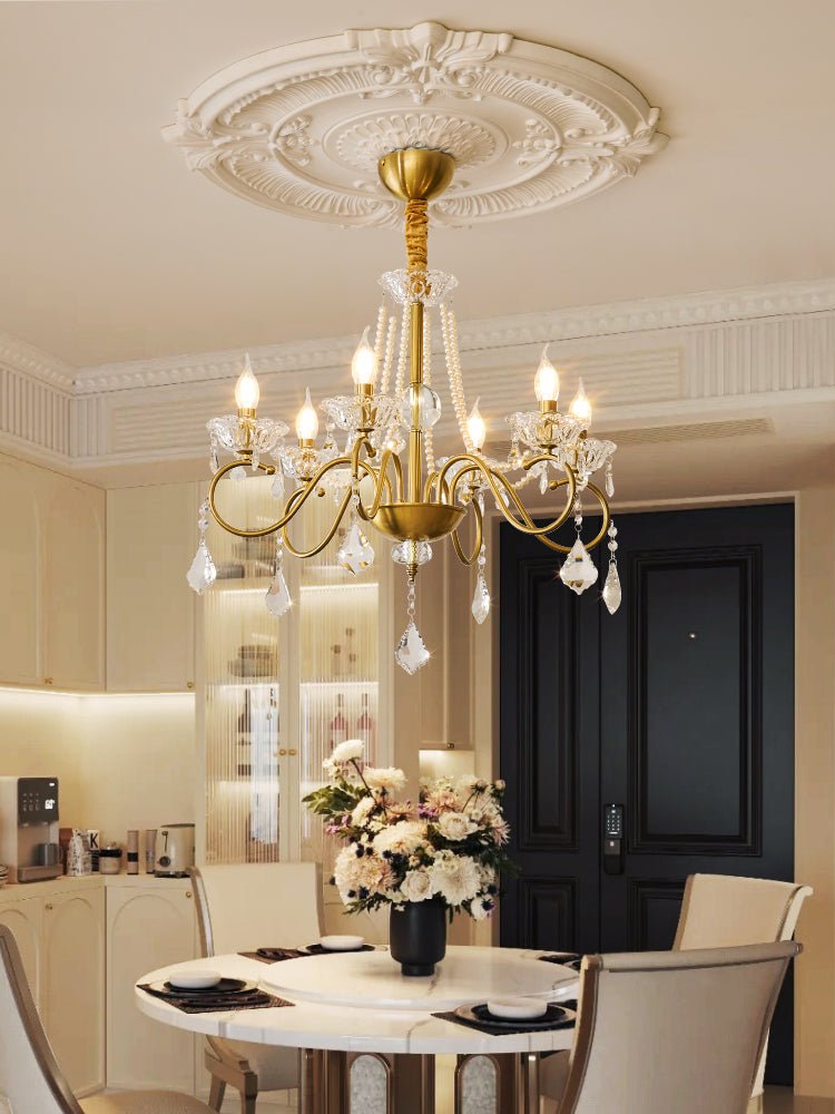 Candelabro Velaeyra pós-moderno de luxo em cristal com pérolas