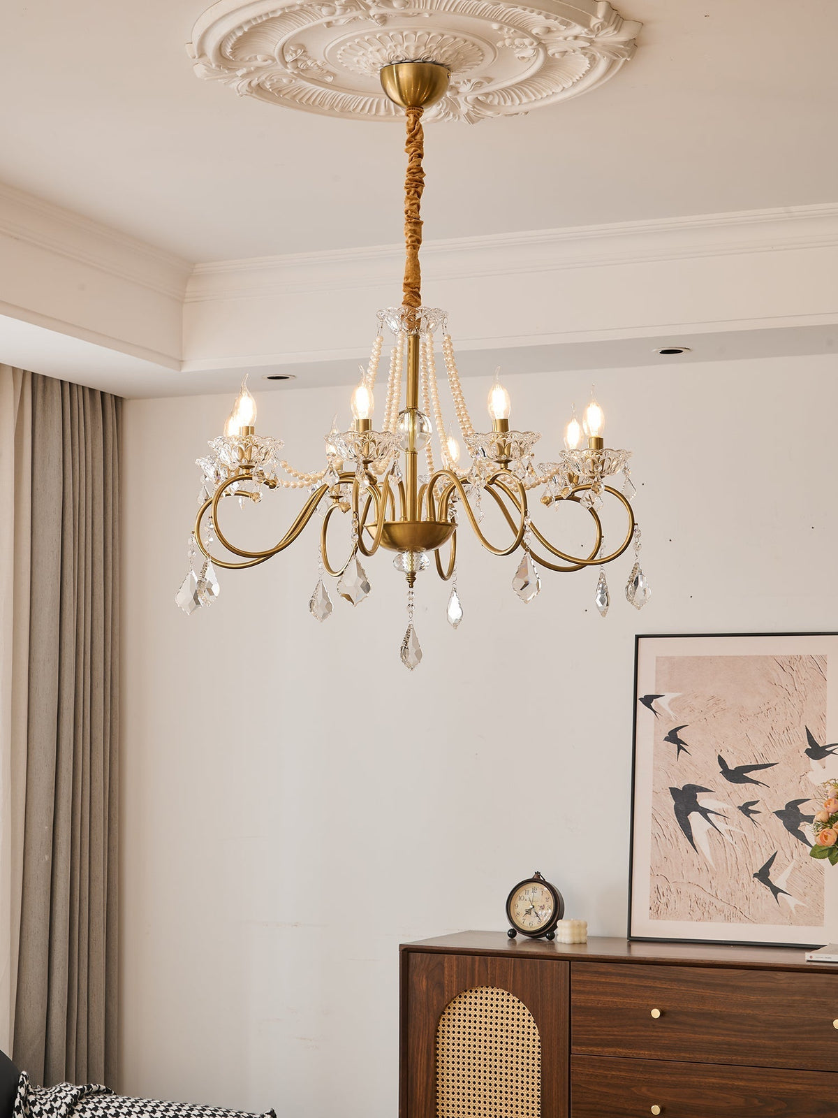 Candelabro Velaeyra pós-moderno de luxo em cristal com pérolas