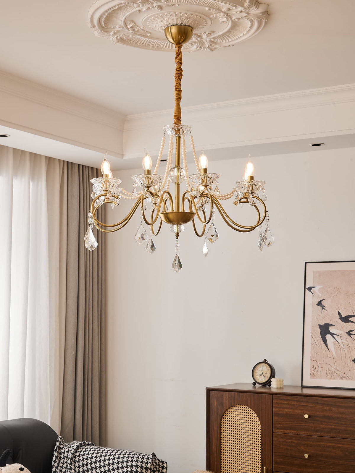 Candelabro Velaeyra pós-moderno de luxo em cristal com pérolas