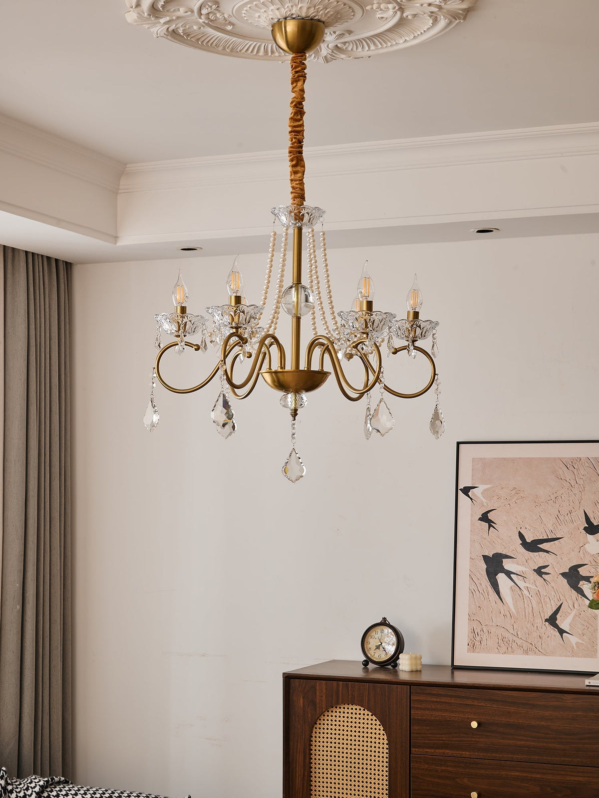 Candelabro Velaeyra pós-moderno de luxo em cristal com pérolas
