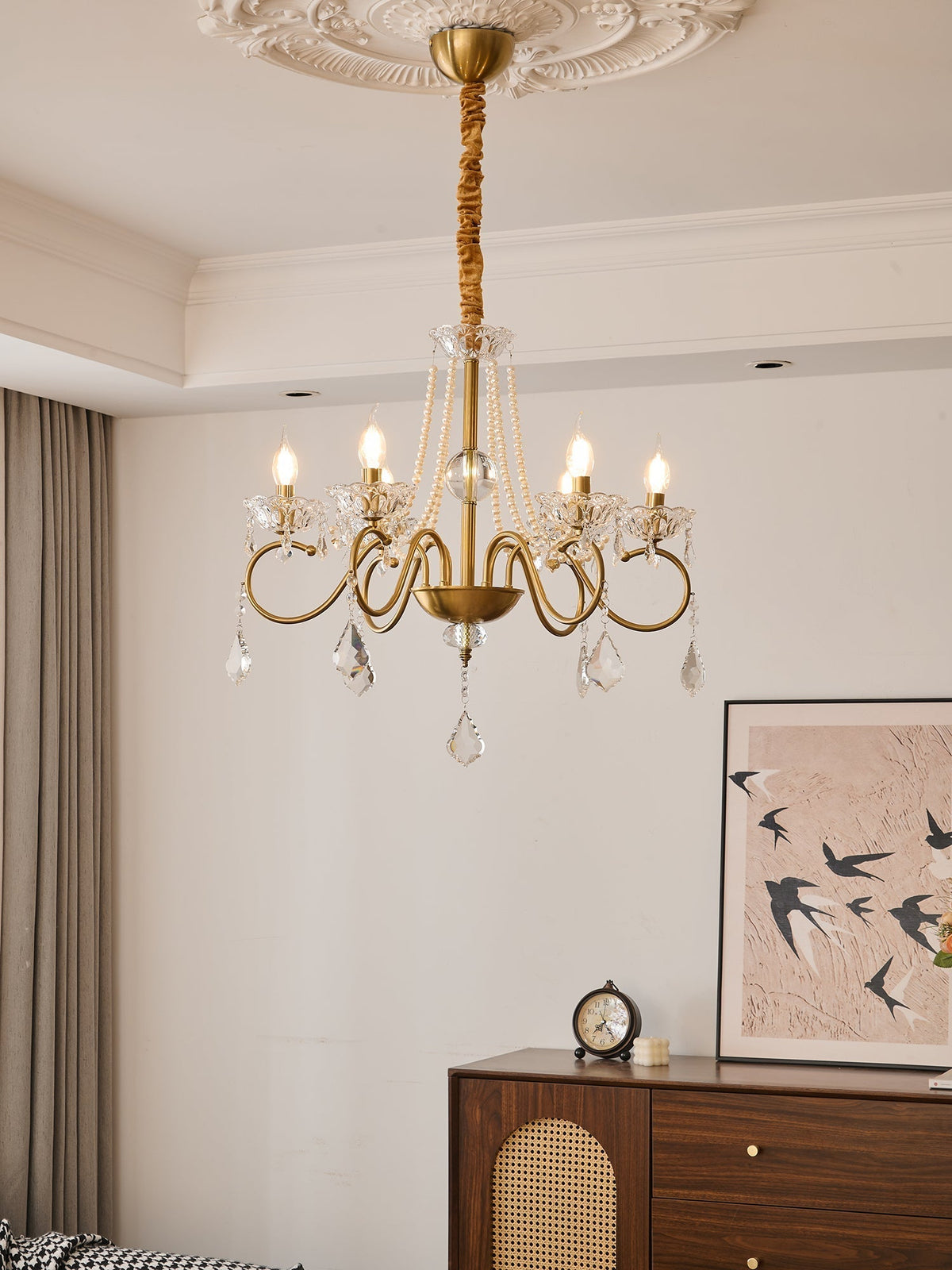 Candelabro Velaeyra pós-moderno de luxo em cristal com pérolas