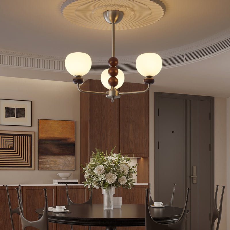 Vilorira Traditional Classic Orb Walnut Wood Glass -kattokruunu