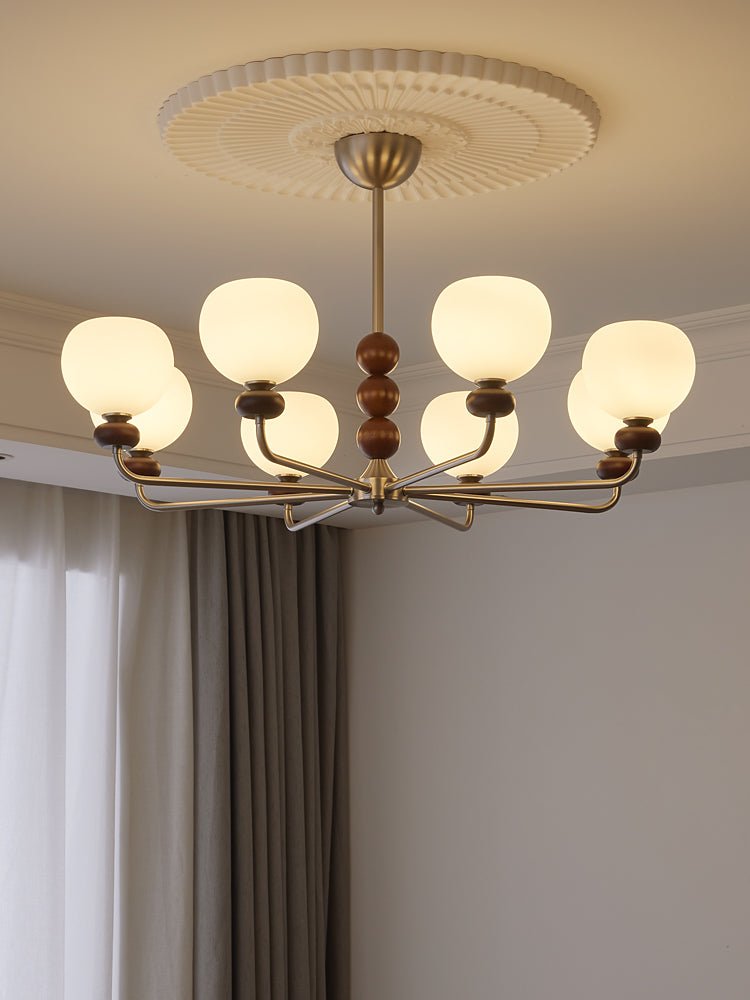 Vilorira Traditional Classic Orb Walnut Wood Glass -kattokruunu