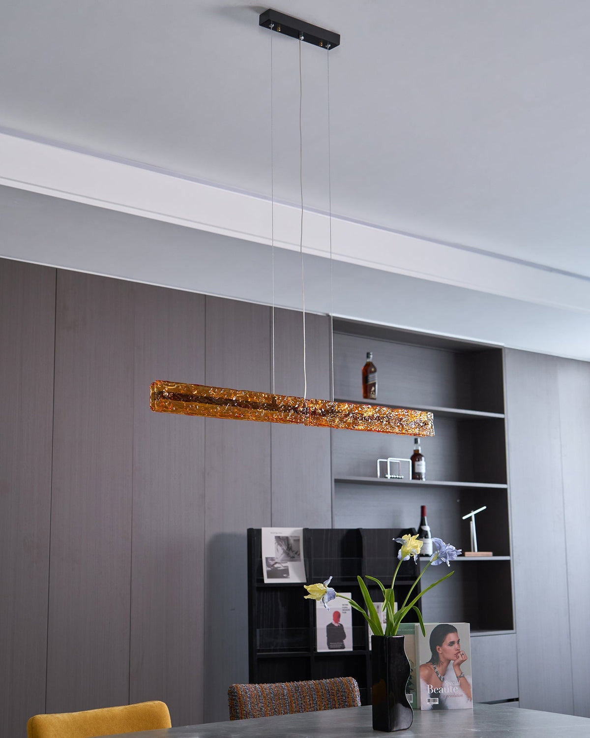 Avnorira modern minimalistisk linjär pendellampa i glas för köksö