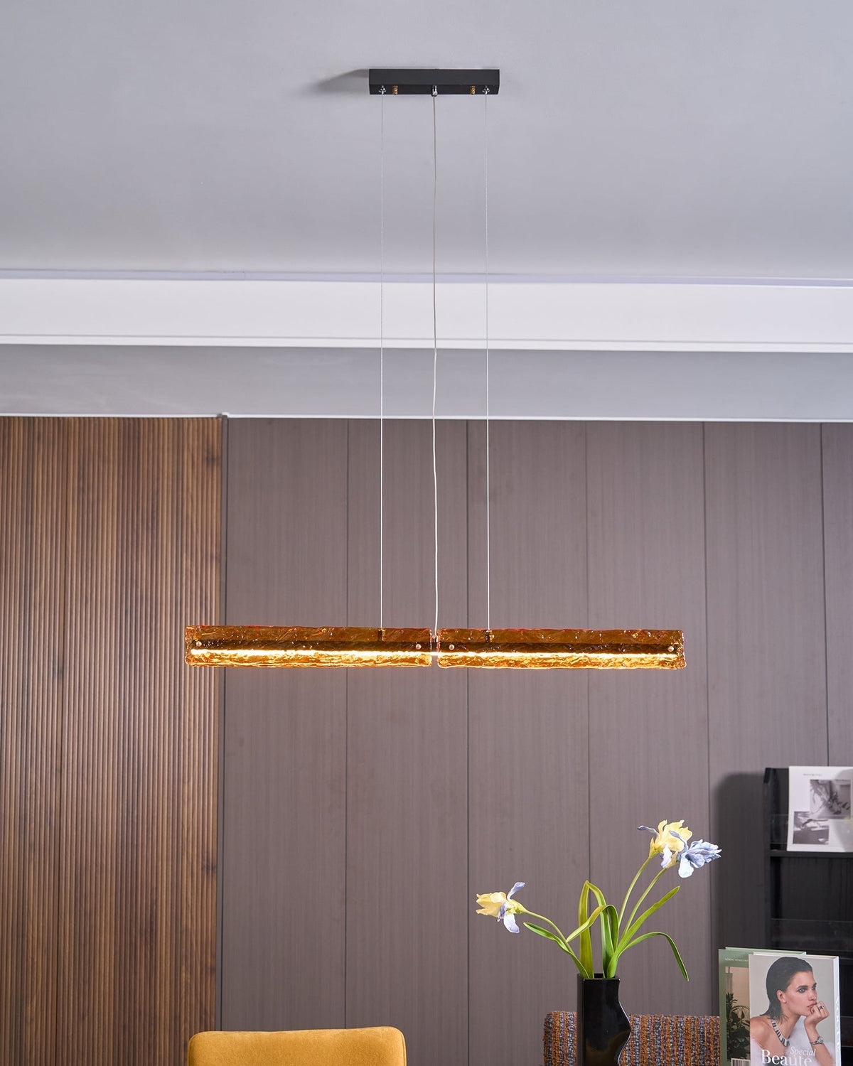 Avnorira modern minimalistisk linjär pendellampa i glas för köksö