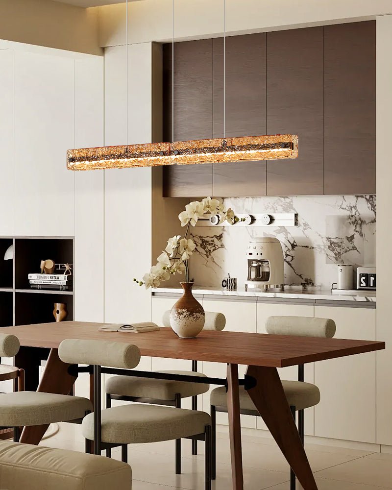 Avnorira modern minimalistisk linjär pendellampa i glas för köksö