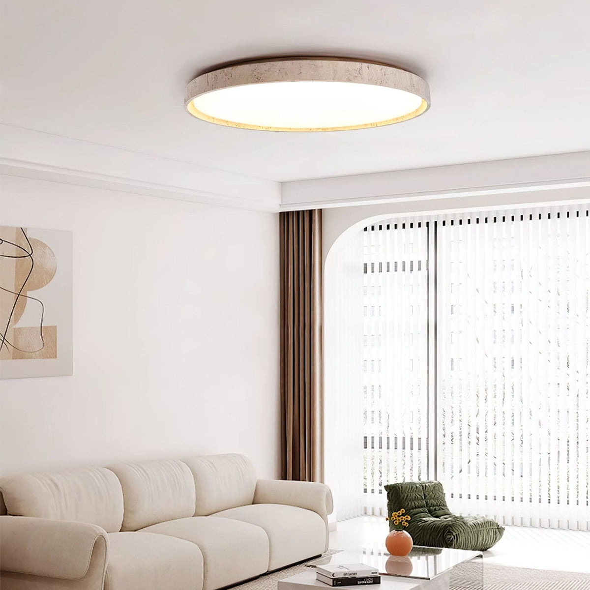 Kathy-rund loftlampe i travertin