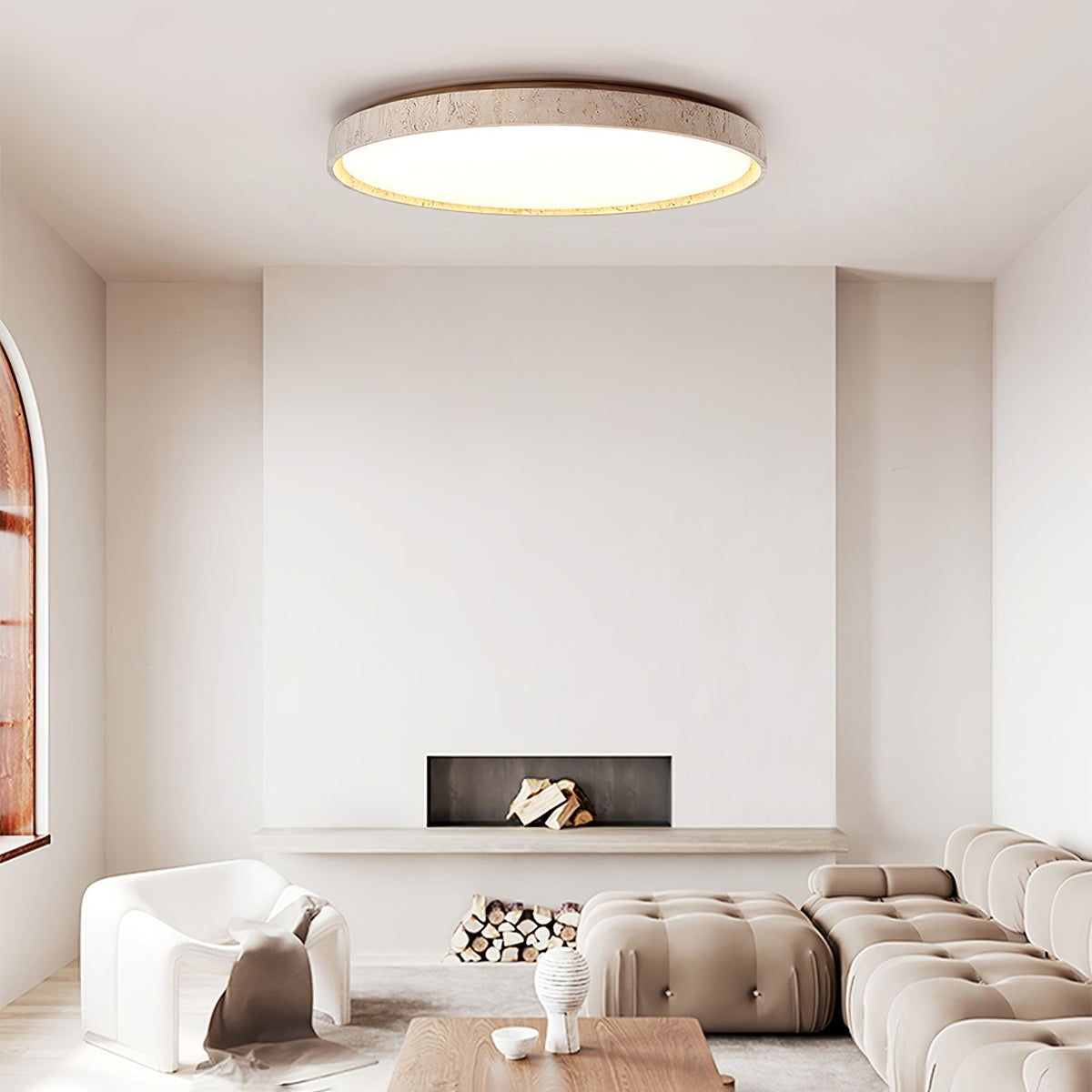 Kathy-rund loftlampe i travertin