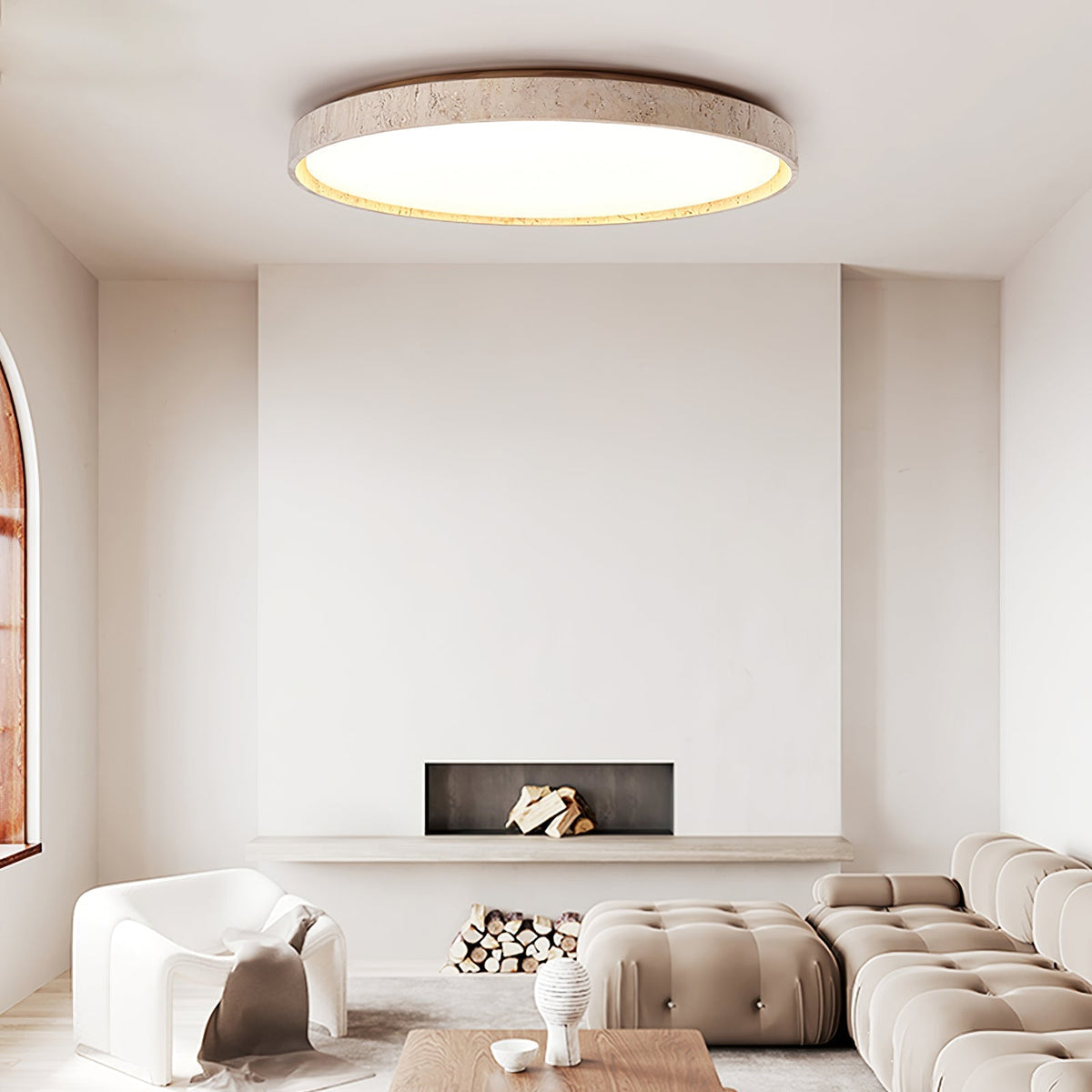 Kathy-rund loftlampe i travertin