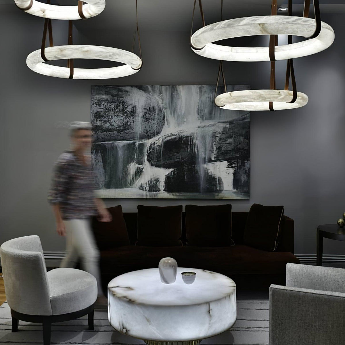 Lixor Alabaster Chandeliers Ring Leather Strap Version A