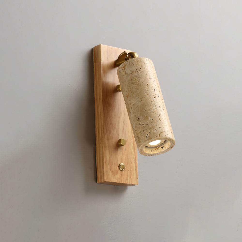 Noririse-vägglampa med strålkastarljus, gul travertin och trä