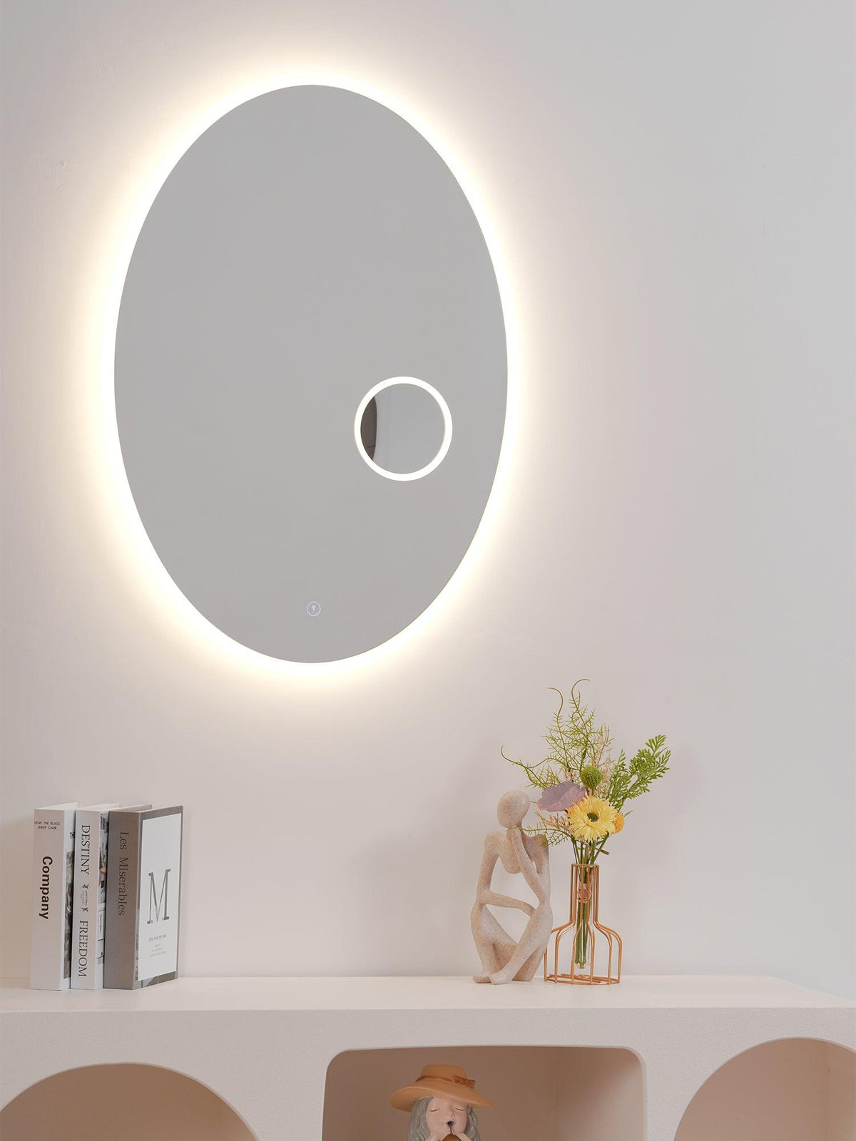 Ovariel oval vägglampa med plastspegel