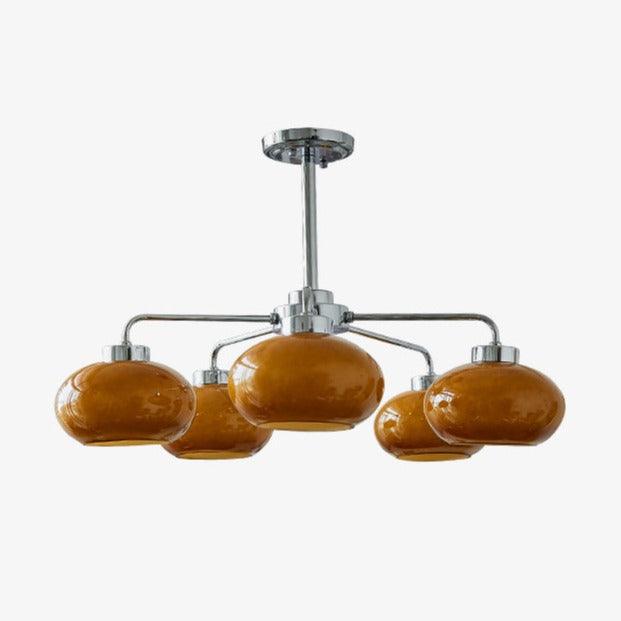 Liorenira lysekrone i glas og krom med geometrisk retrodesign