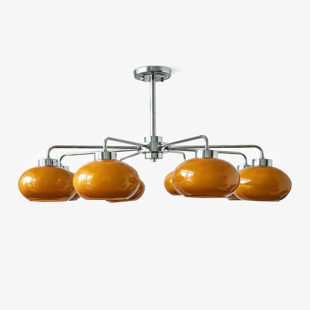 Liorenira lysekrone i glas og krom med geometrisk retrodesign