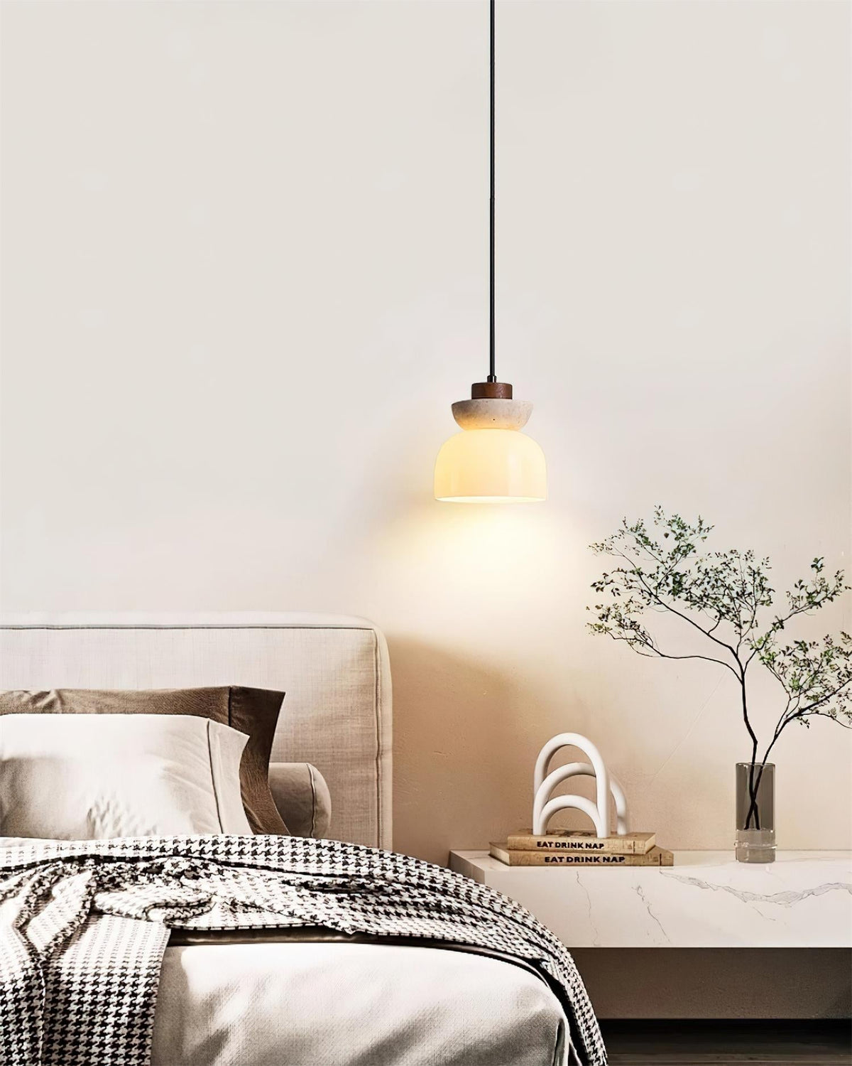 Norenx Travertine Dome Glass Pendant Light