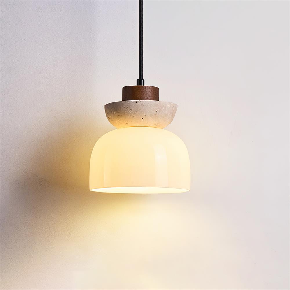 Norenx Travertine Dome Glass Pendant Light
