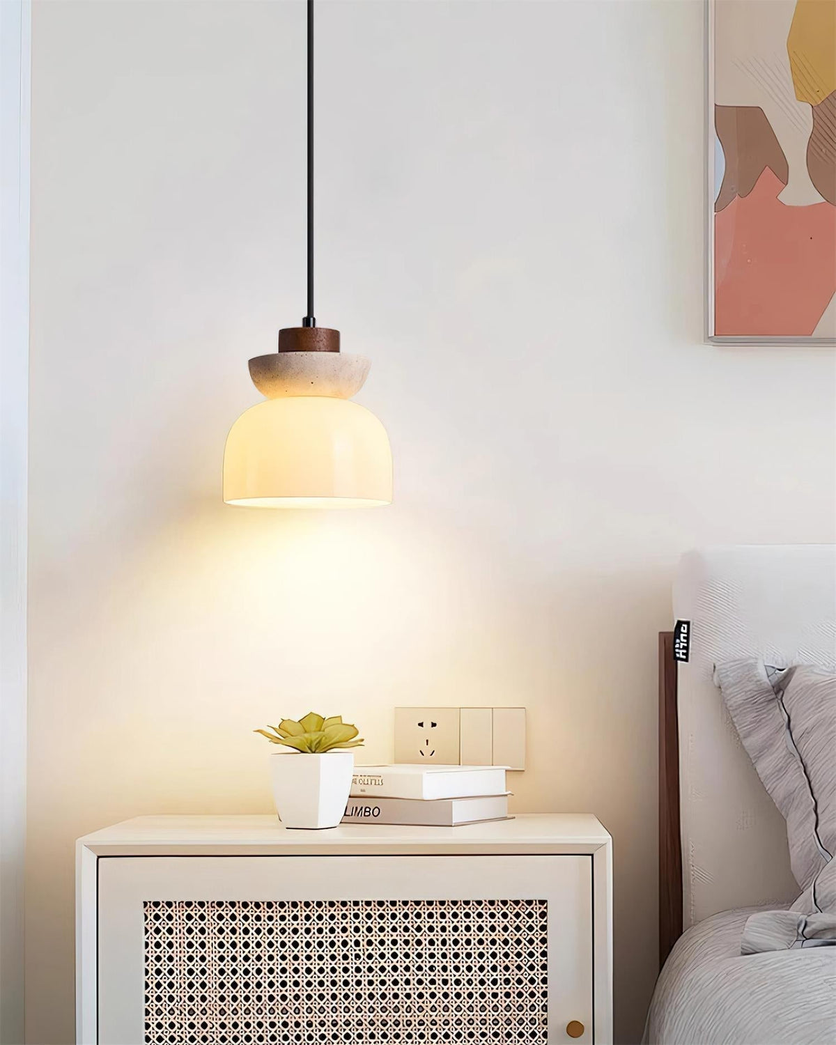 Norenx Travertine Dome Glass Pendant Light
