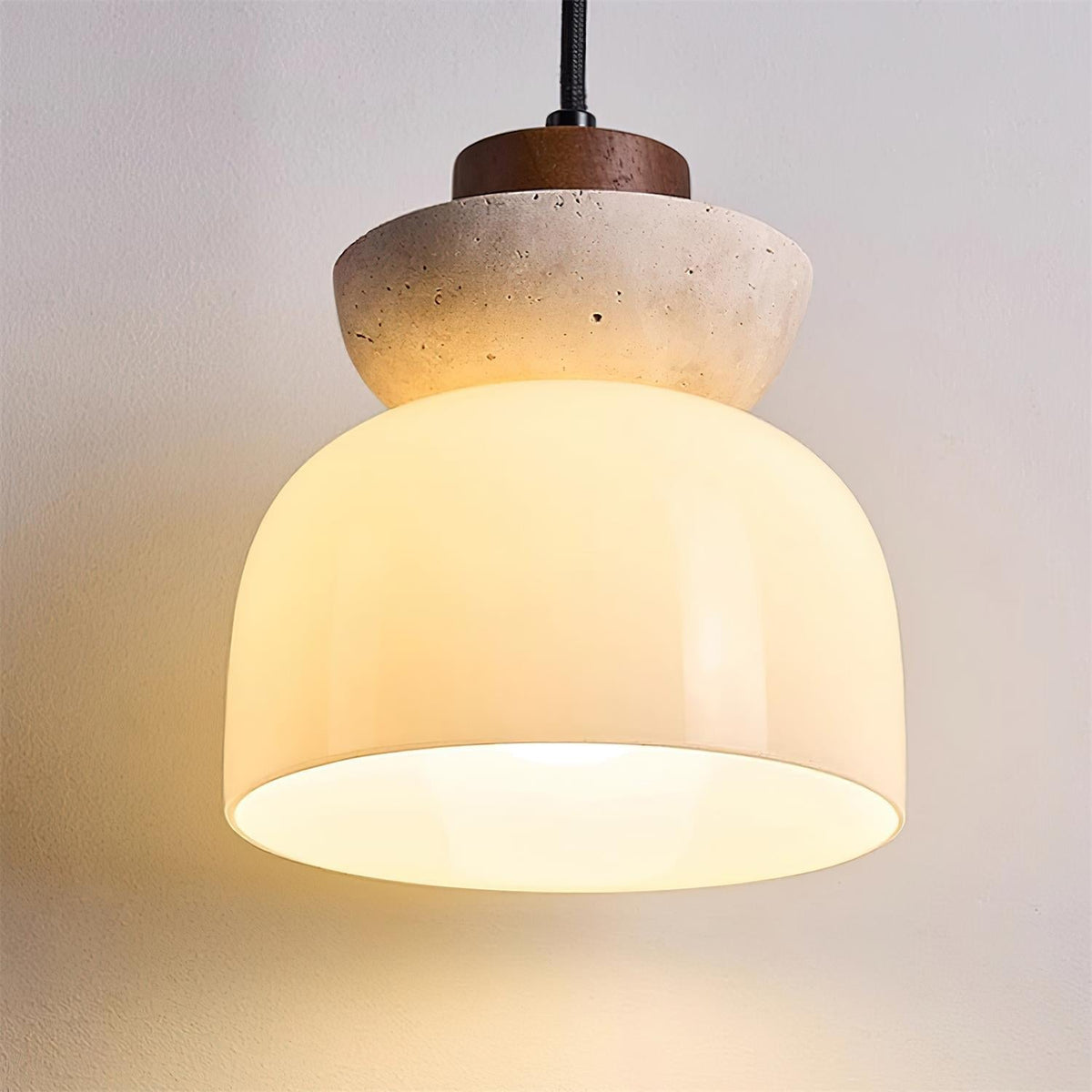 Norenx Travertine Dome Glass Pendant Light