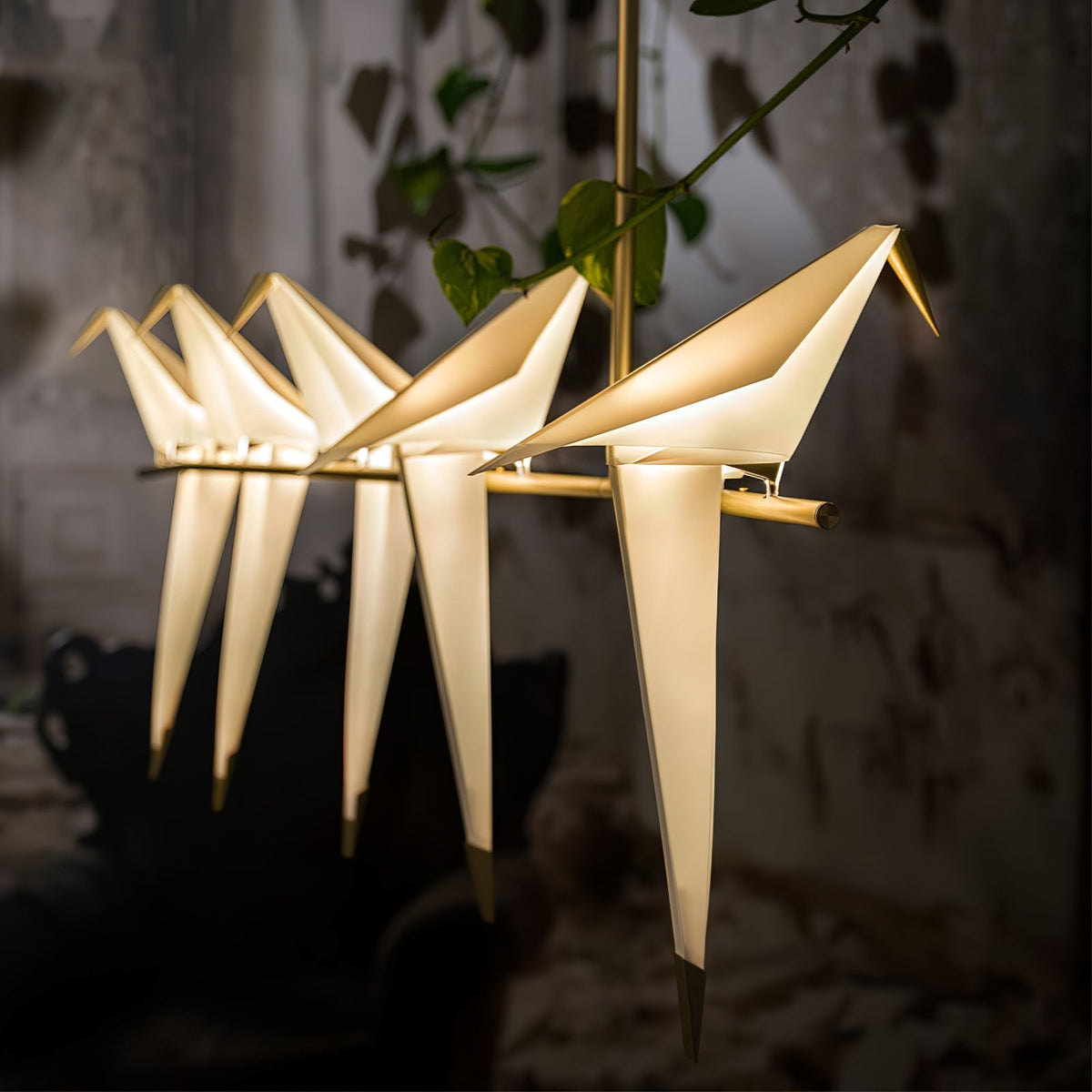 Candeeiro de teto LED escultural com pássaro grou de papel Lunuian