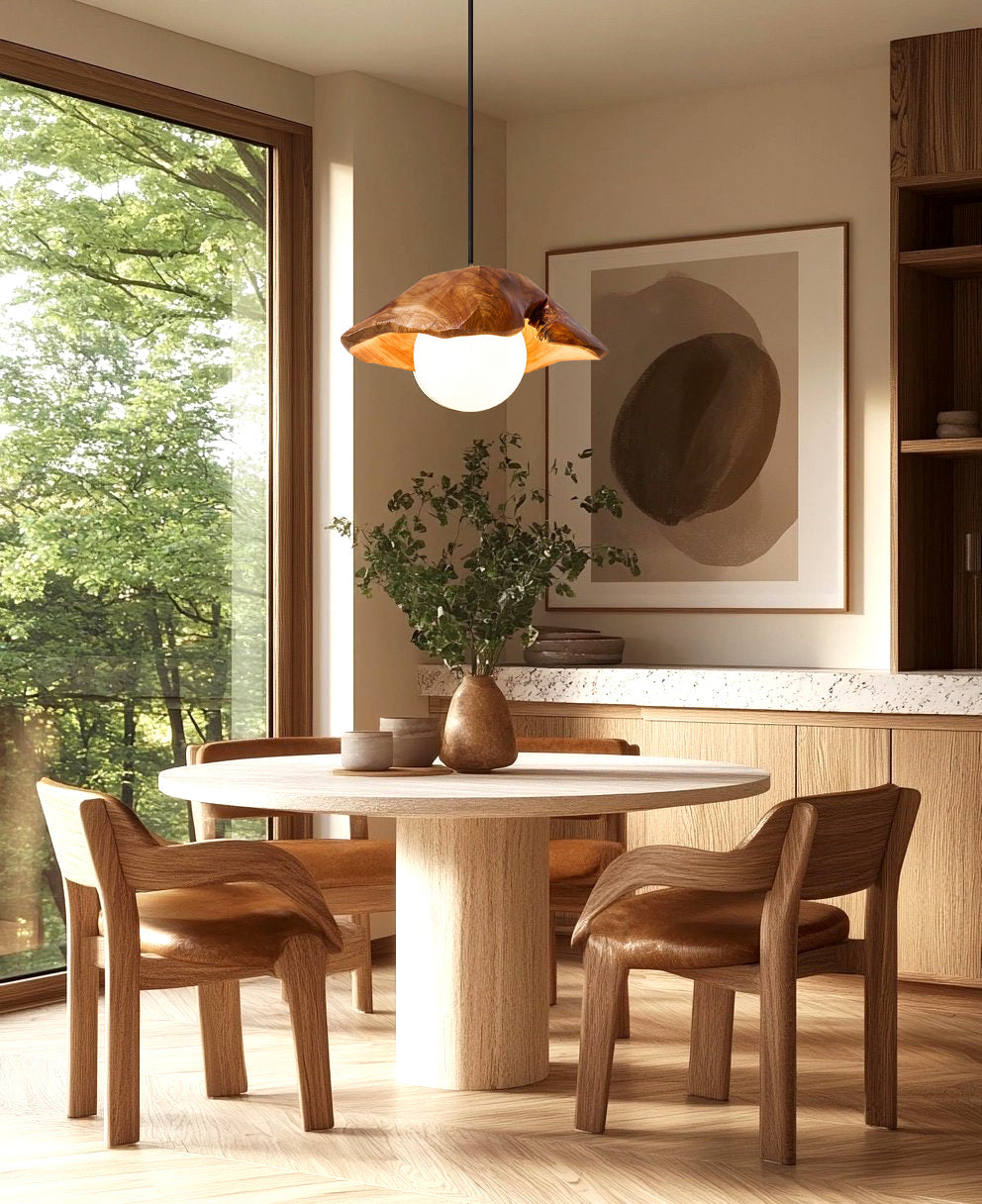 Rininora Sculptural Wood Canopy Pendant Light