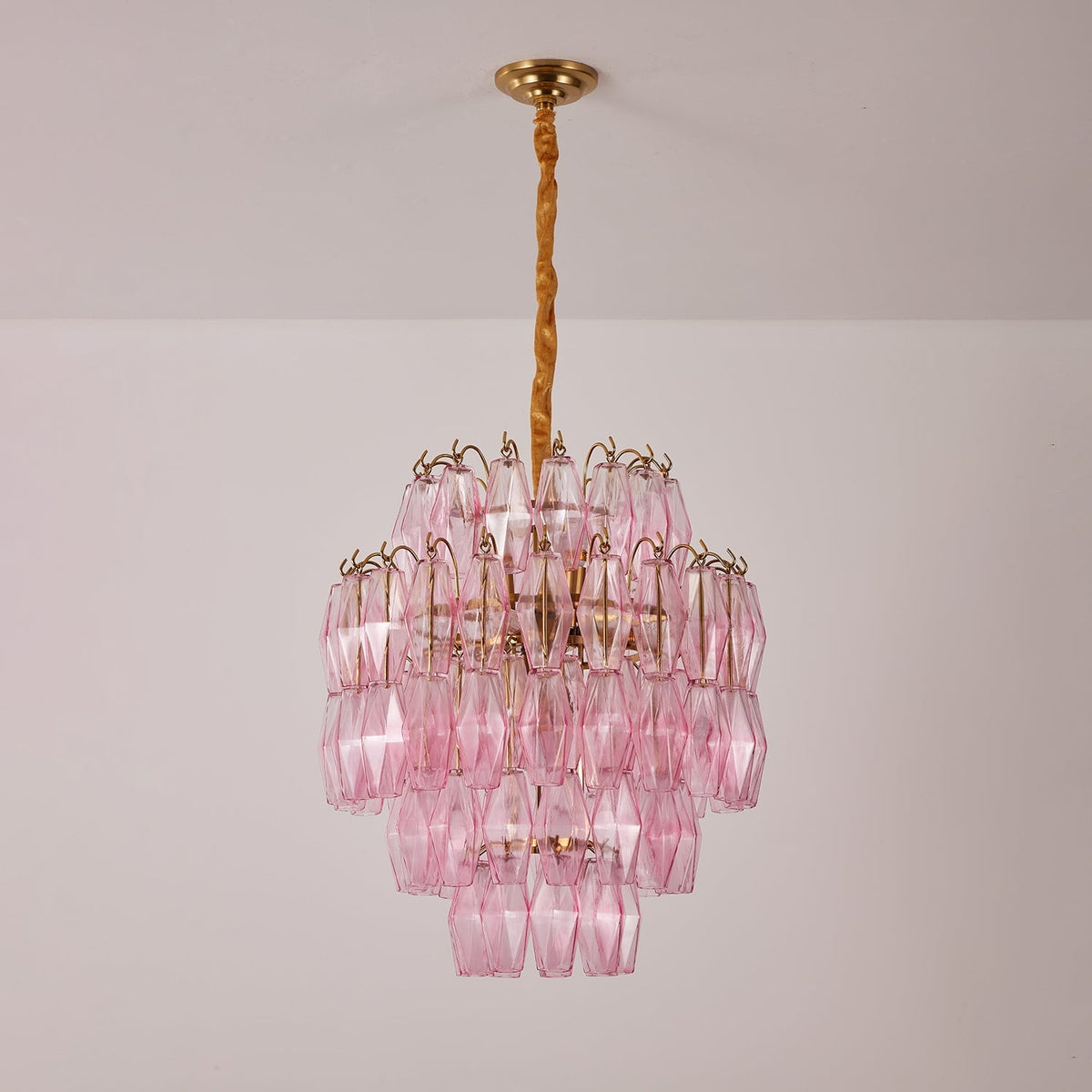 Celenine lysekrone i lyserødt Murano-glas lagdelt glamour