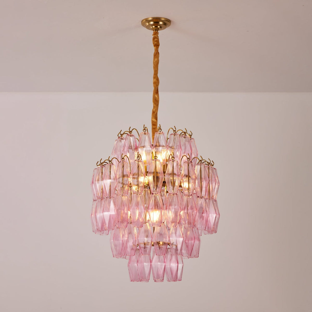 Celenine lysekrone i lyserødt Murano-glas lagdelt glamour