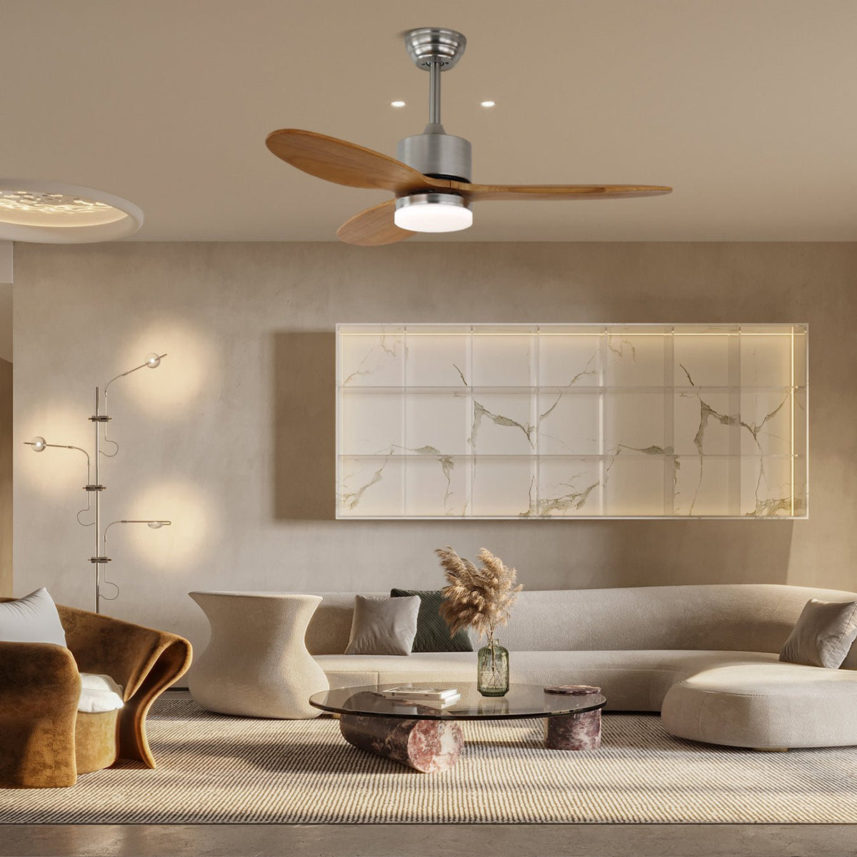 Luz de teto minimalista com ventoinha em madeira Aldirella