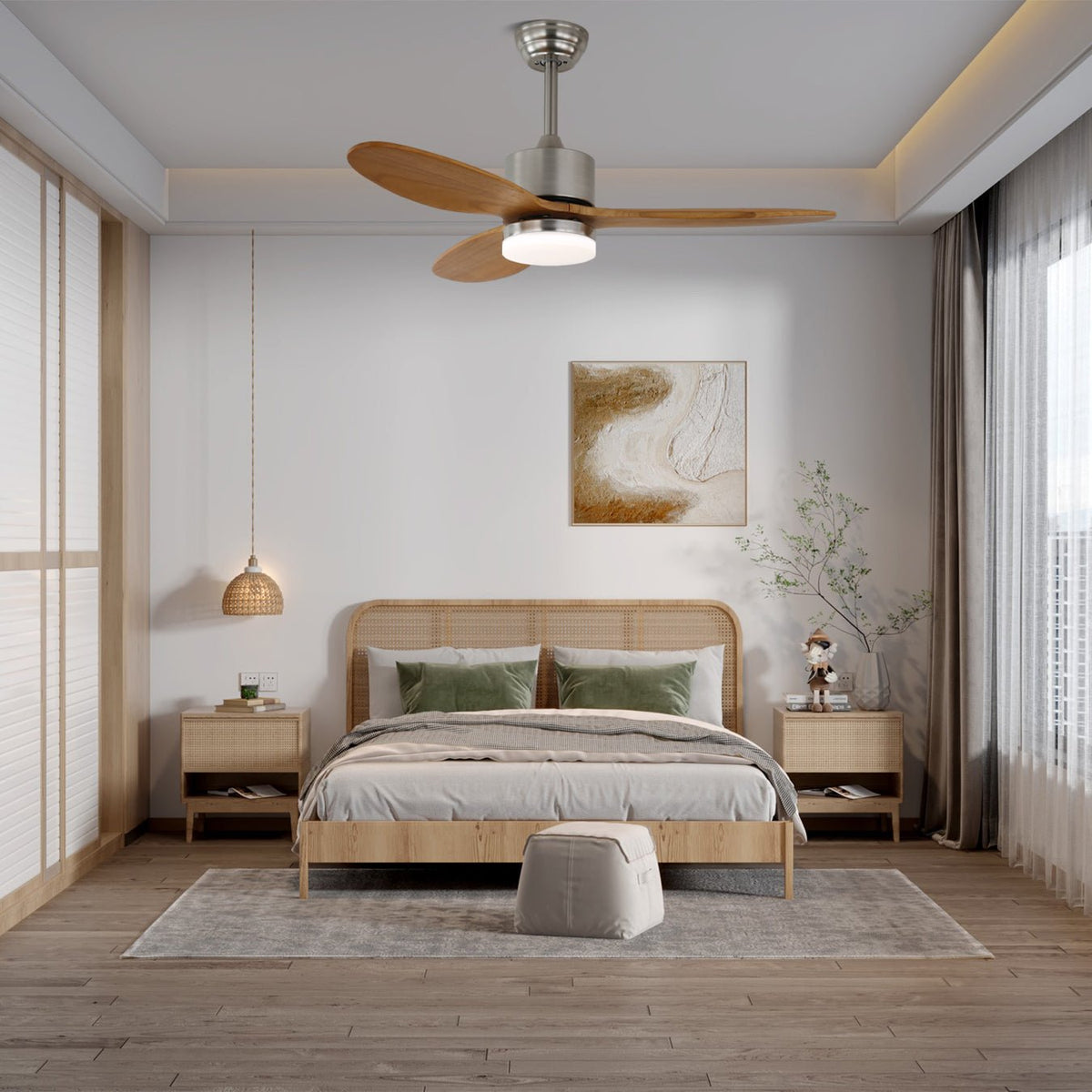 Luz de teto minimalista com ventoinha em madeira Aldirella