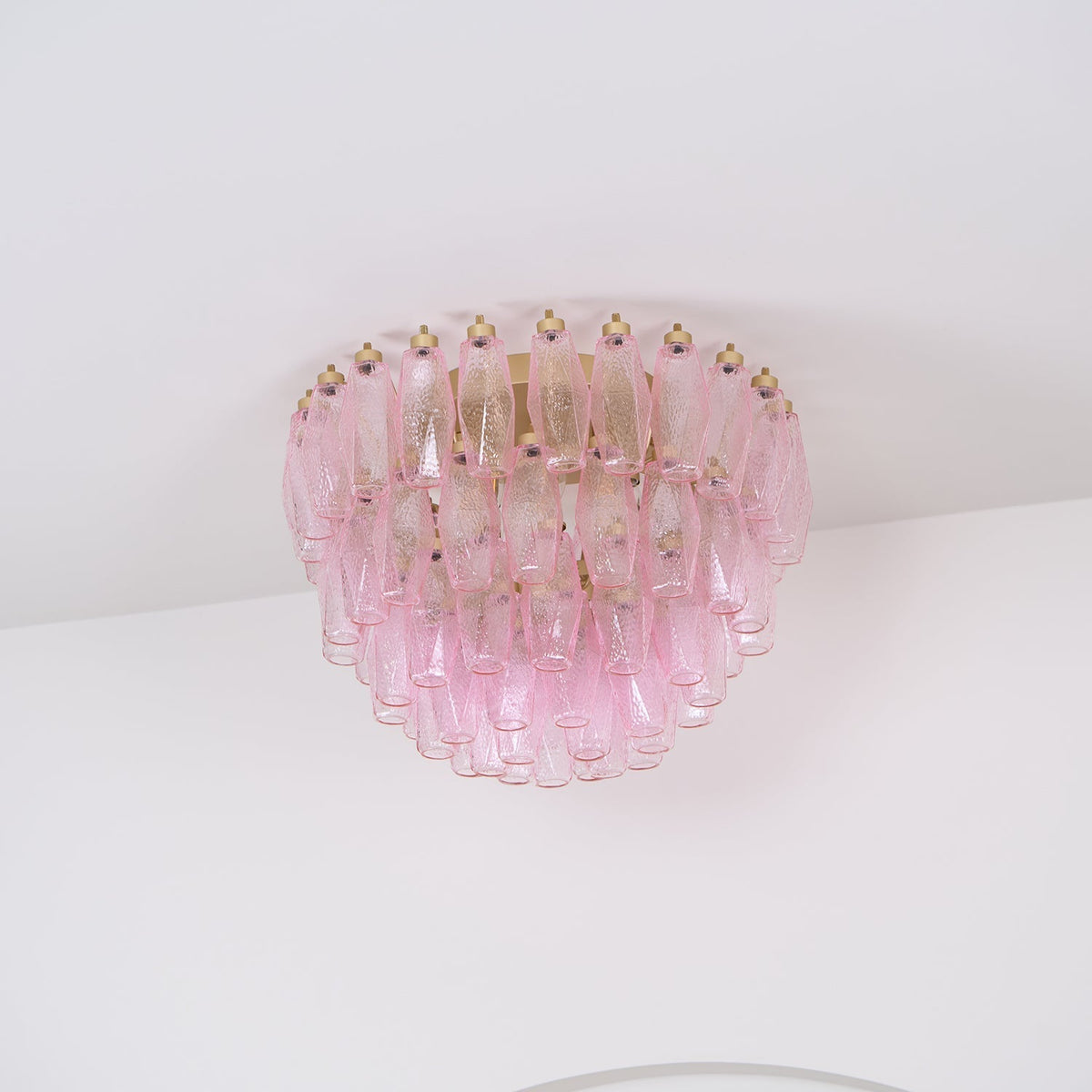 Candeeiro de teto Celelaya Poliedri em vidro Murano cor-de-rosa, em camadas e de montagem embutida