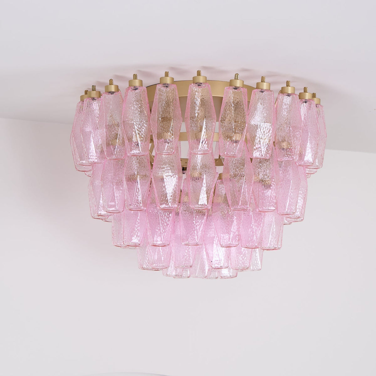 Candeeiro de teto Celelaya Poliedri em vidro Murano cor-de-rosa, em camadas e de montagem embutida