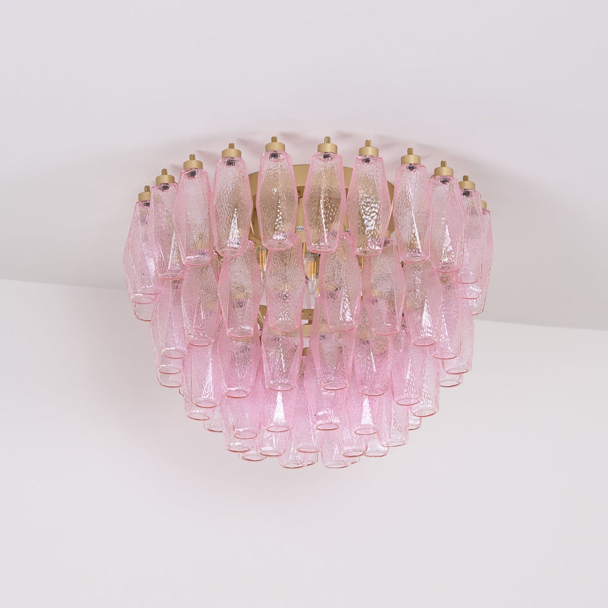 Candeeiro de teto Celelaya Poliedri em vidro Murano cor-de-rosa, em camadas e de montagem embutida