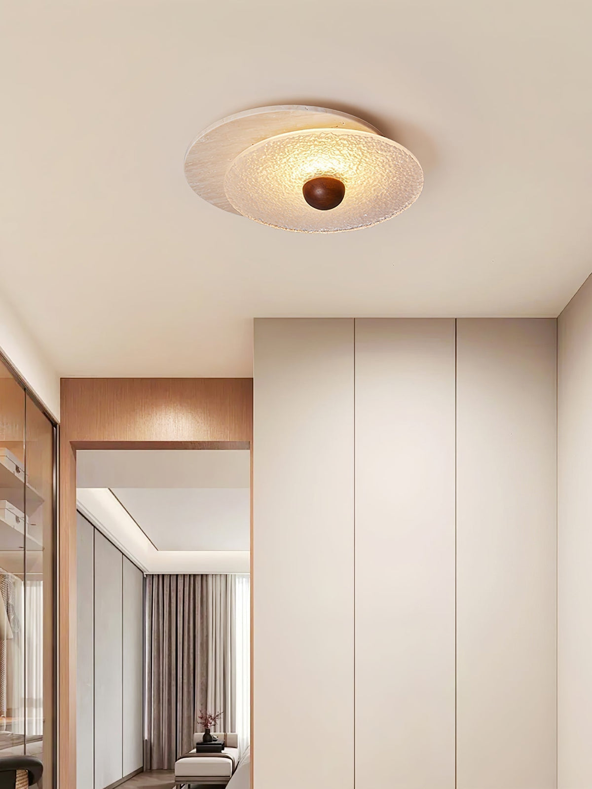 Keth cirkulær loftlampe / væglampe i travertin