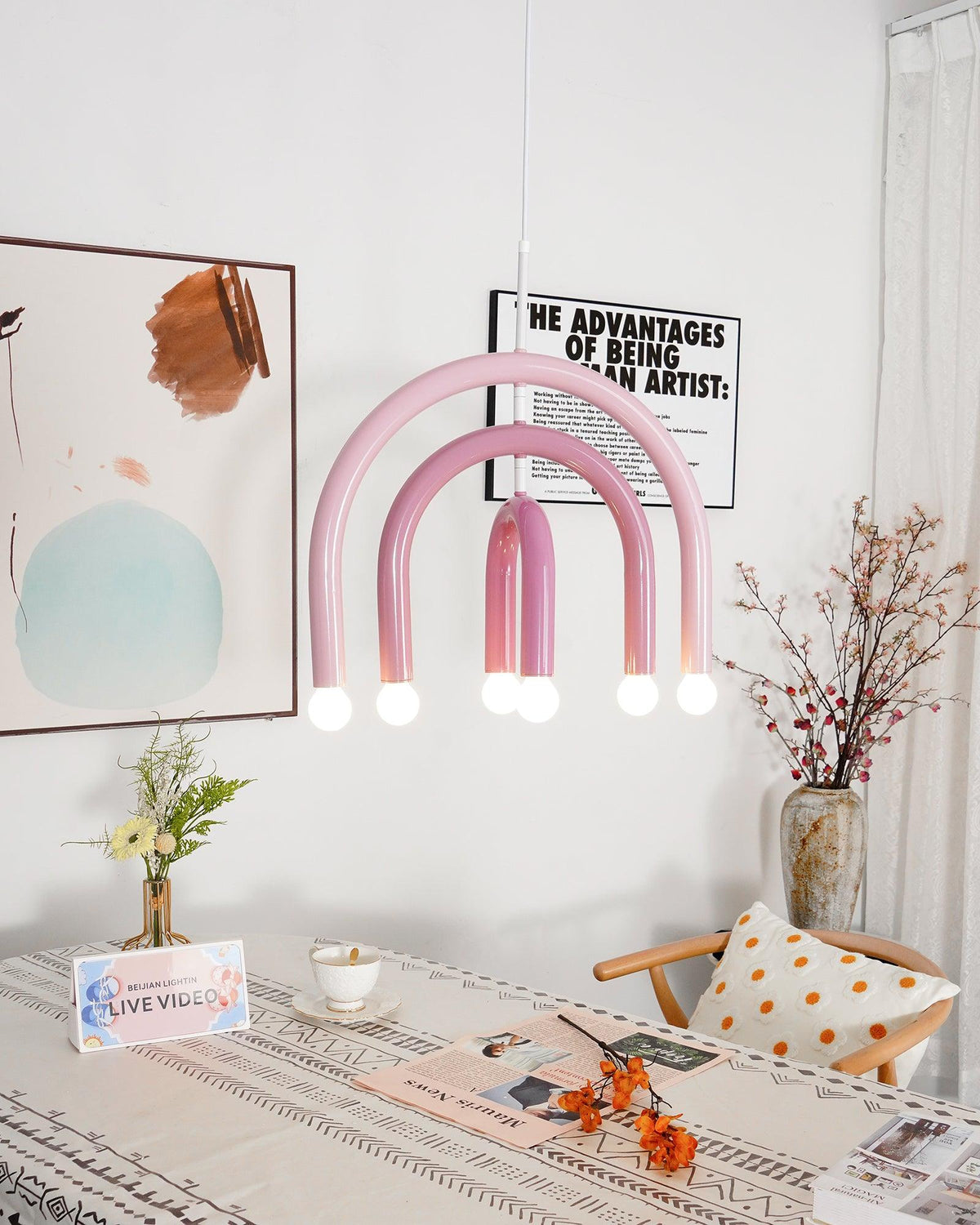Candeeiro suspenso Rainbow moderno em metal, arqueado, para a sala de estar e de jantar