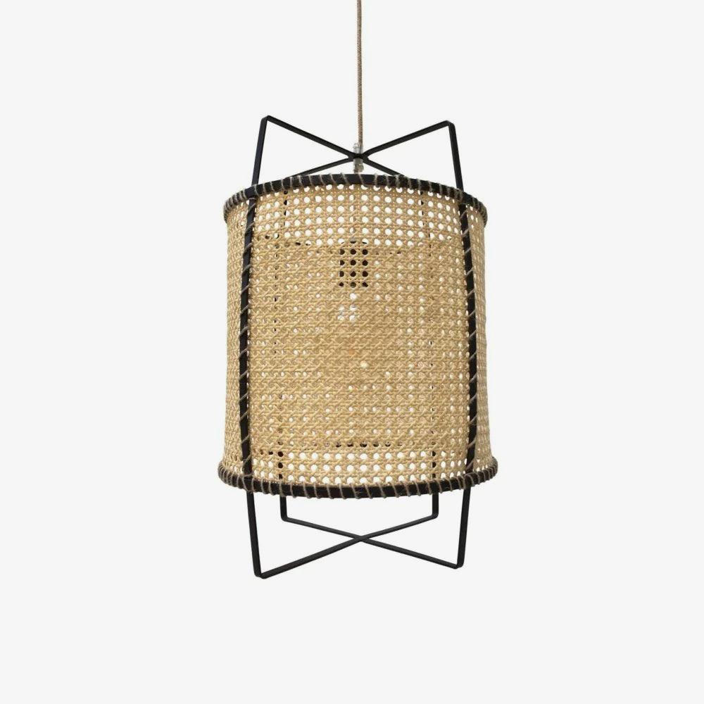 Kevis industriel pendellampe med ramme i rattan og spanskrør