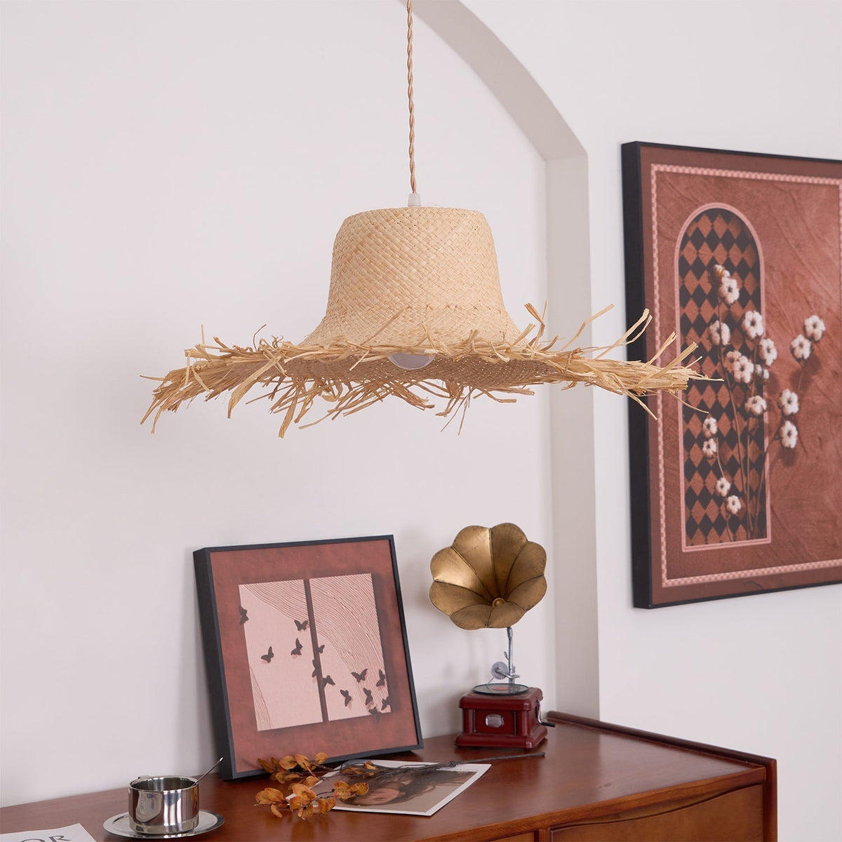 Vocan vintage pendellampe i rattan
