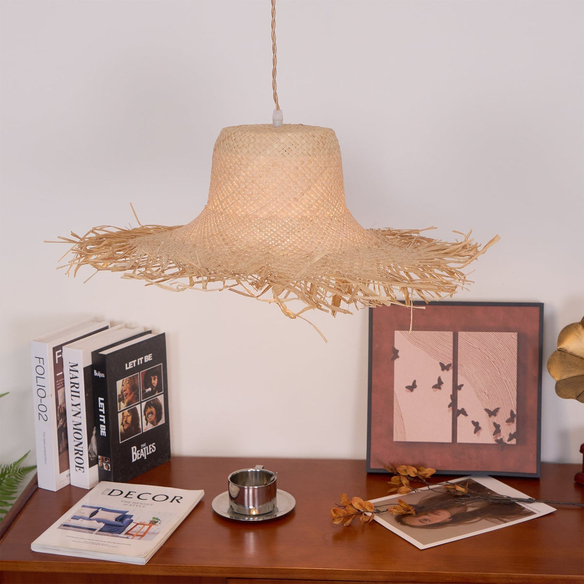 Vocan vintage pendellampe i rattan