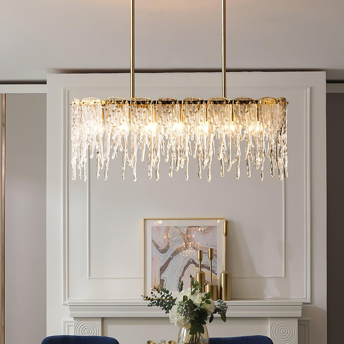 Candelabro de cristal de luxo retangular em forma de estalactite de gelo Cathaa pós-moderno