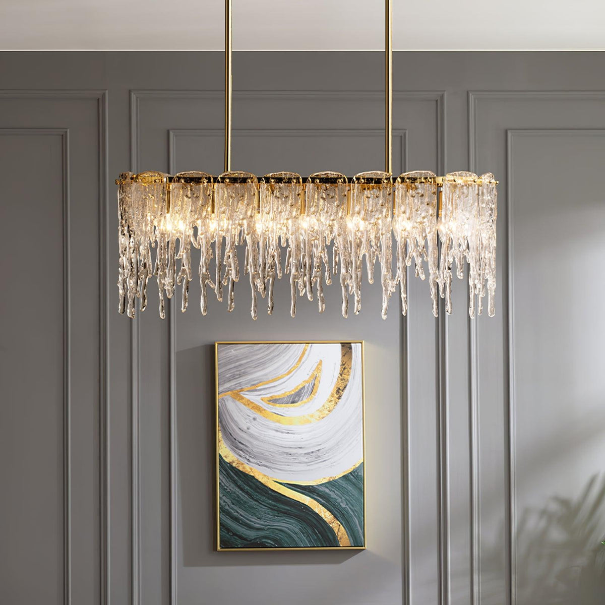Candelabro de cristal de luxo retangular em forma de estalactite de gelo Cathaa pós-moderno