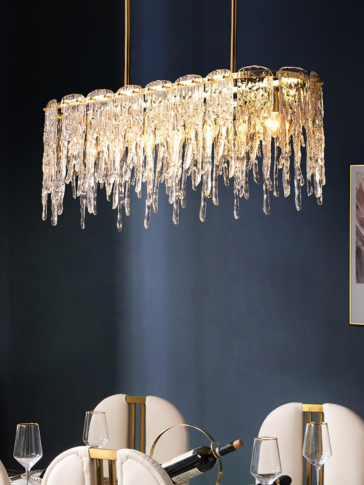 Candelabro de cristal de luxo retangular em forma de estalactite de gelo Cathaa pós-moderno