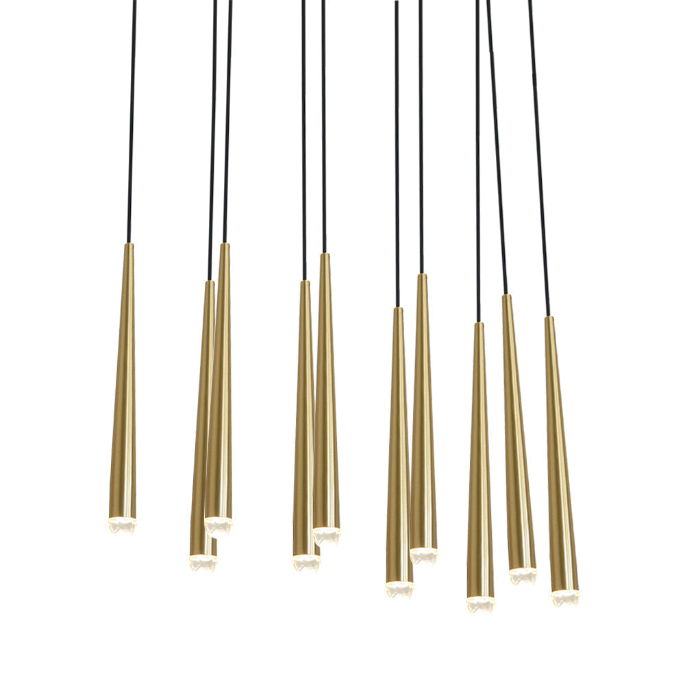 Lysekrone med poleret messing og krystalskærme, minimalistisk
