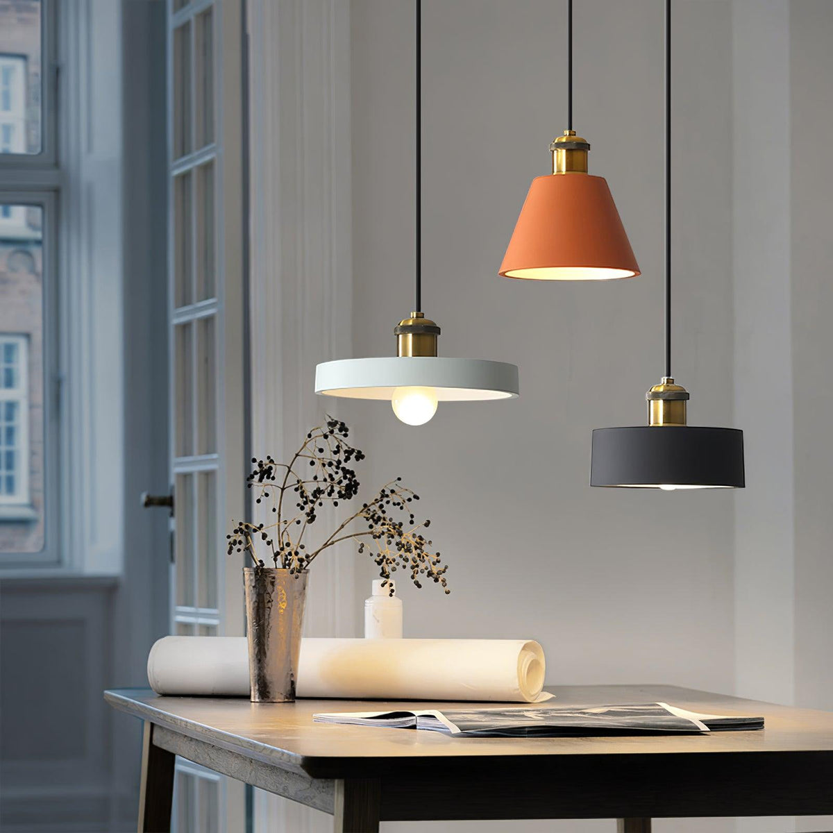 Trio industriel pendellampe i harpiks