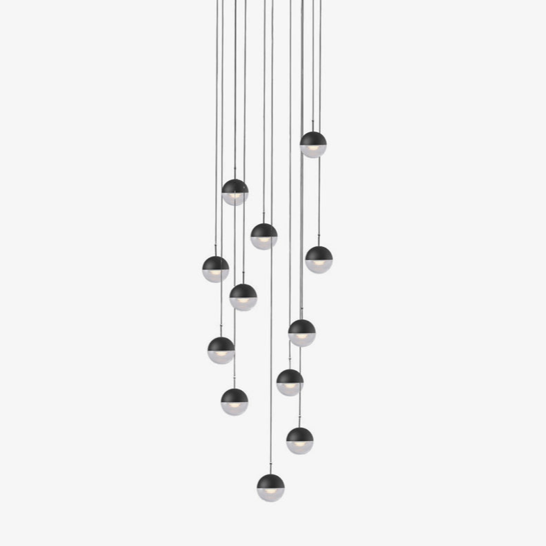 Zaneth minimalistisk pendellampe i stål og glas med flere ophæng til trappe