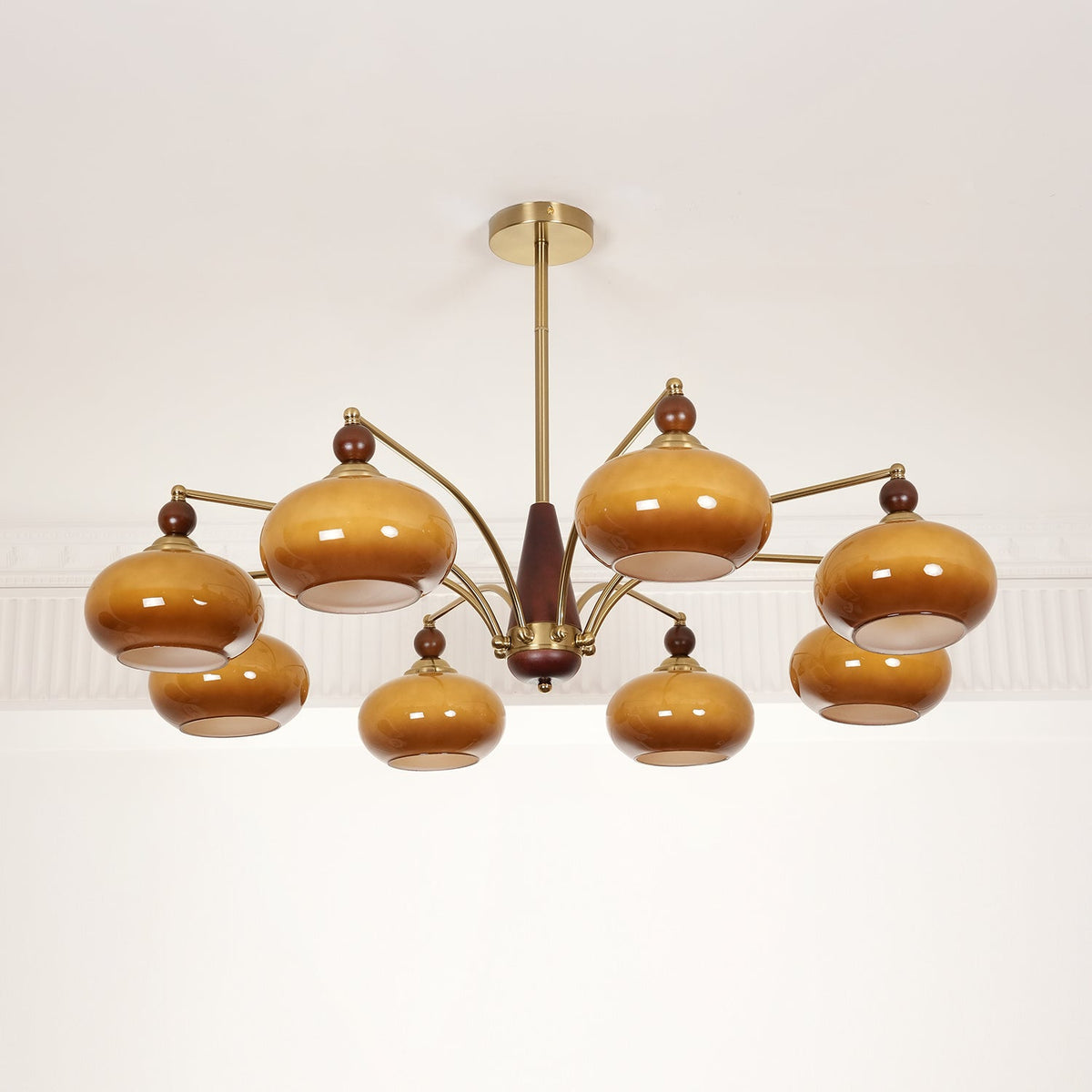 Vevely retro-pendellampe i gult glas og messing