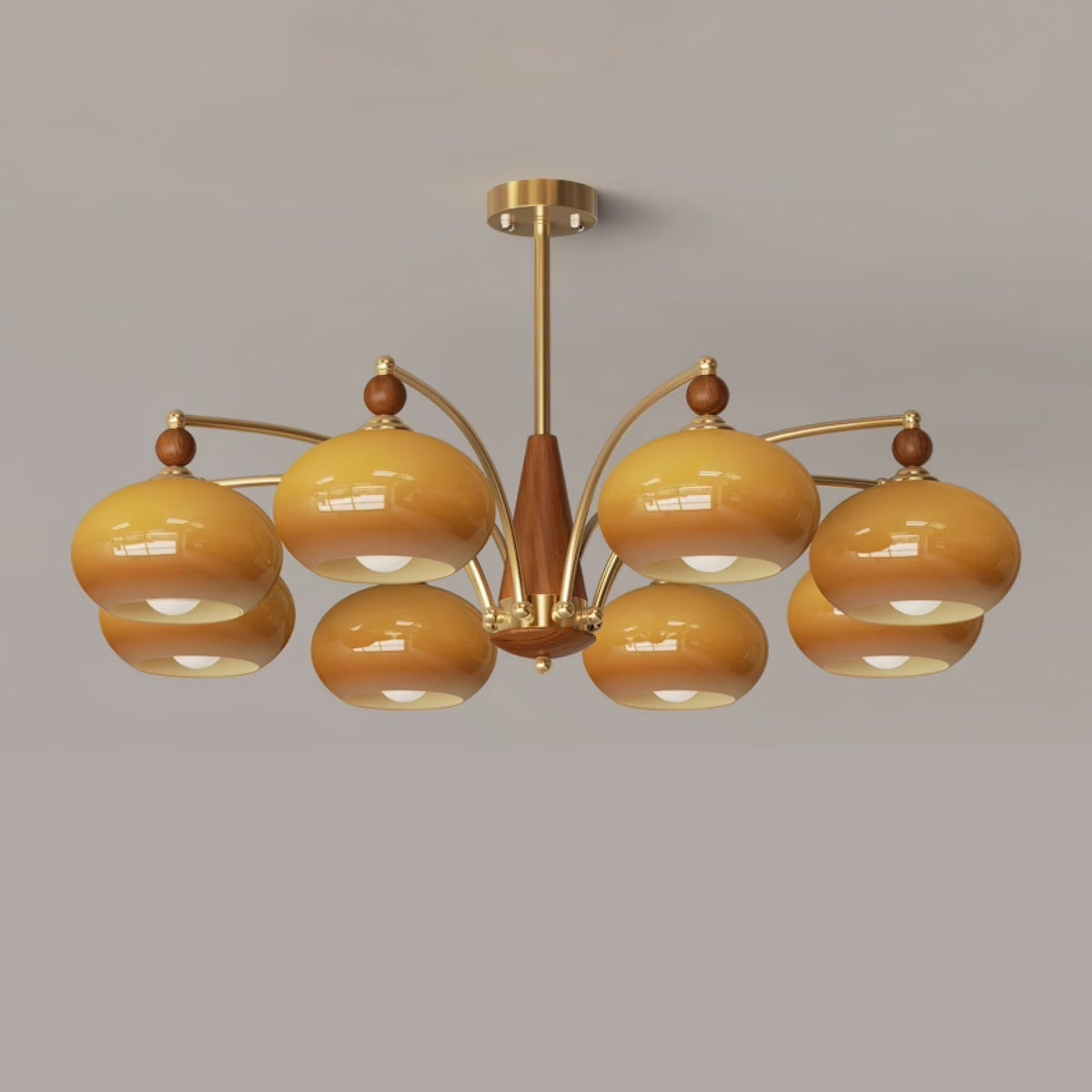 Vevely retro-pendellampe i gult glas og messing
